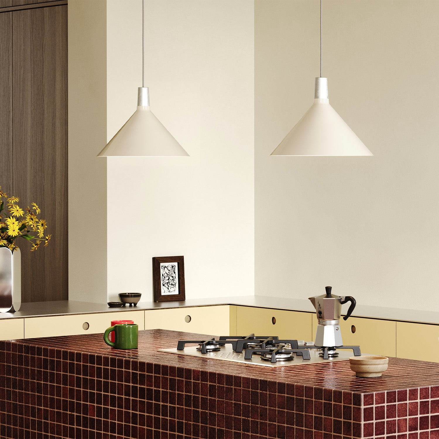 Suspension Bower moyenne en blanc huître