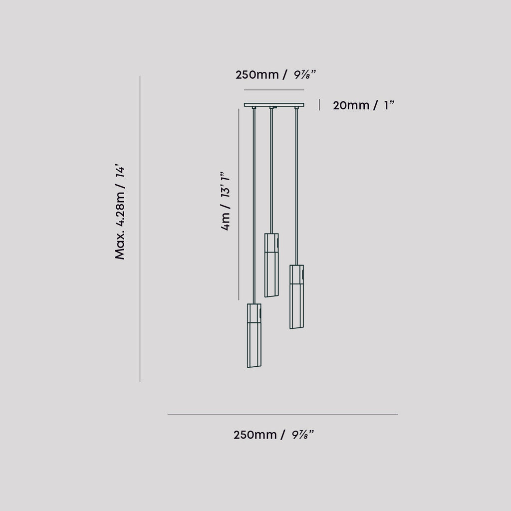 Pendentif triple en basalte et acier inoxydable