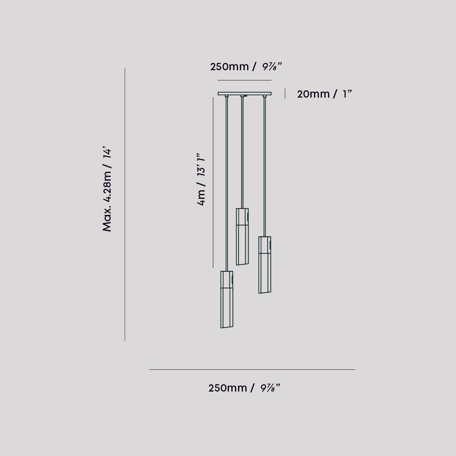 Pendentif triple en basalte et acier inoxydable