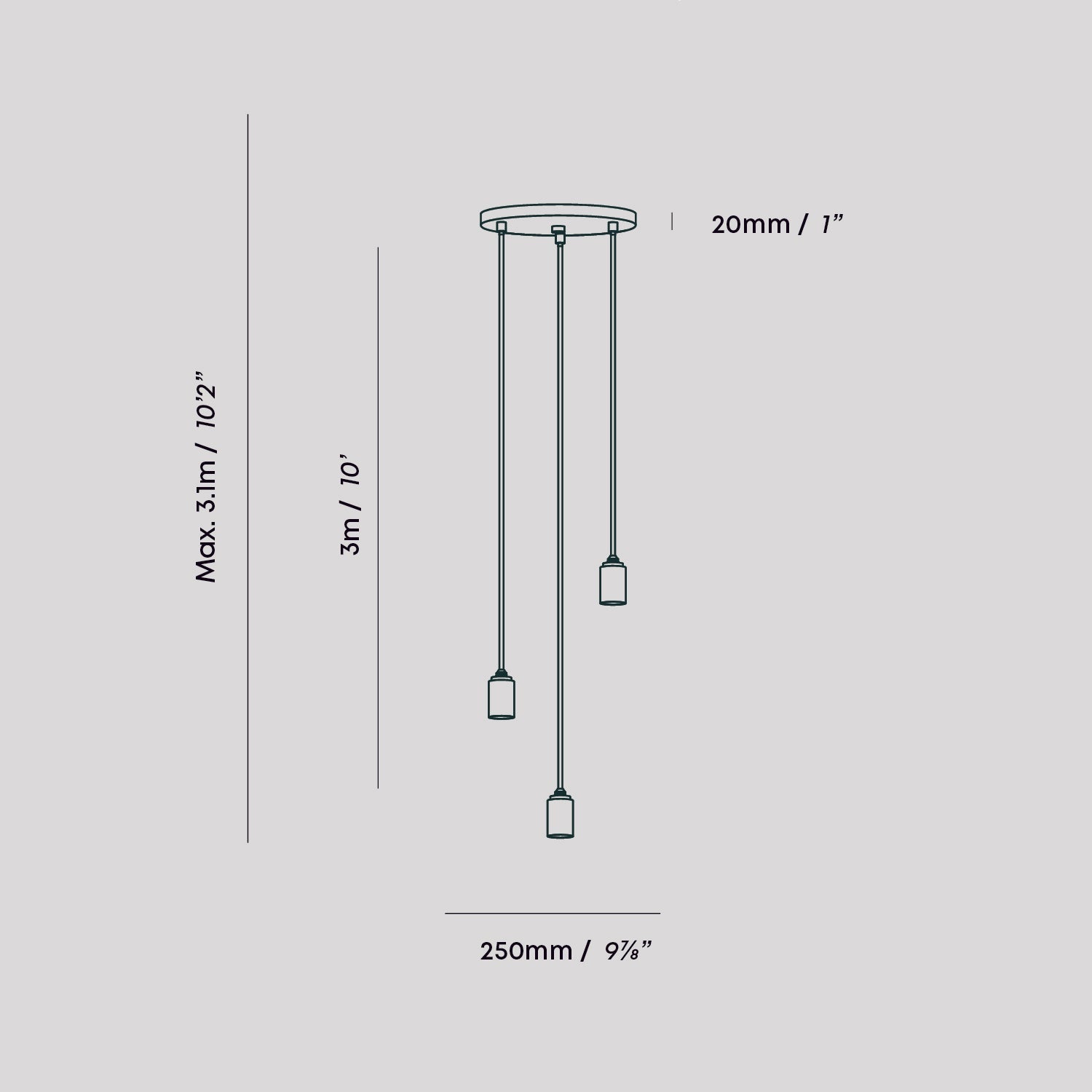 Suspension triple en graphite - Rosace noire
