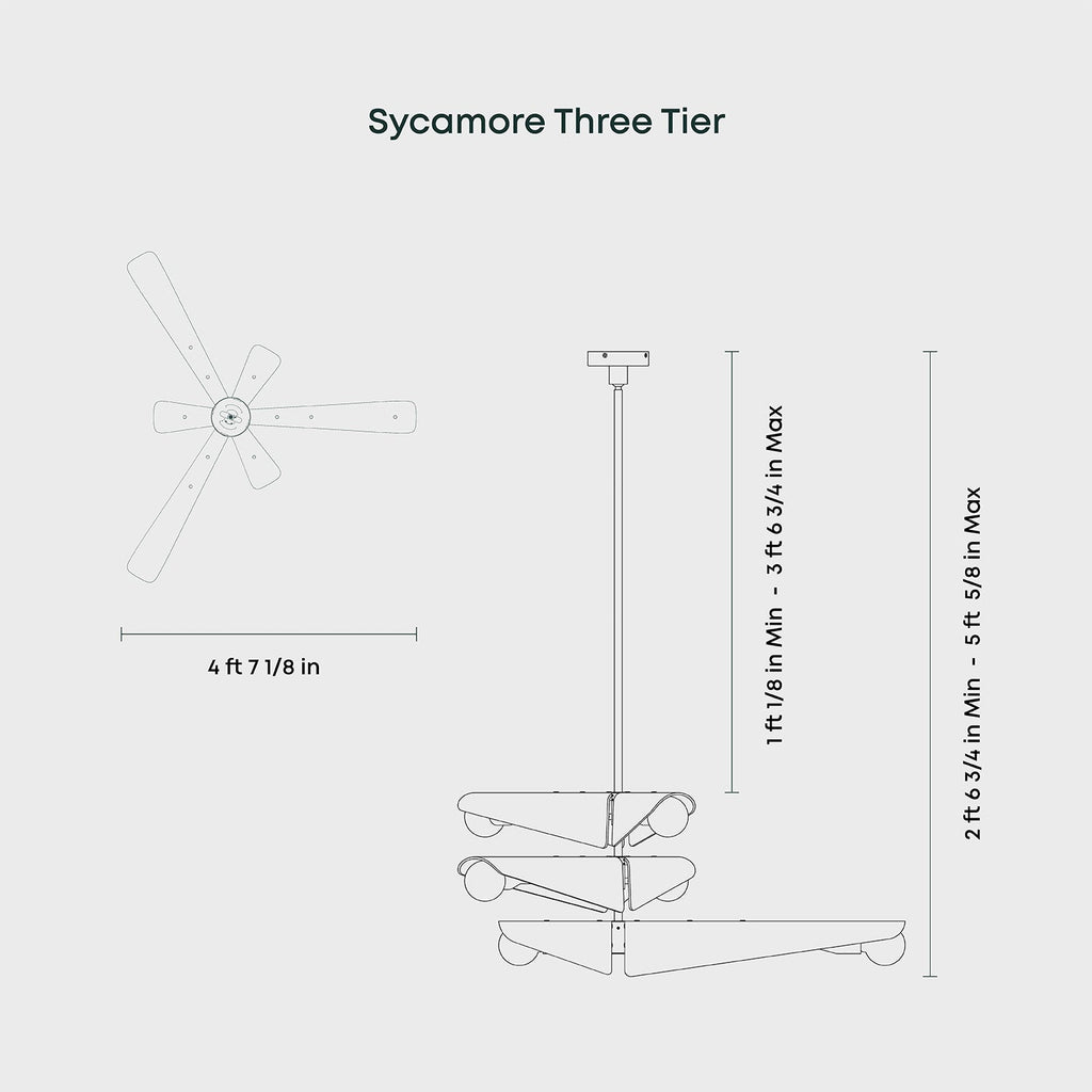 Lustre Sycamore à 3 niveaux, couleur gris aube