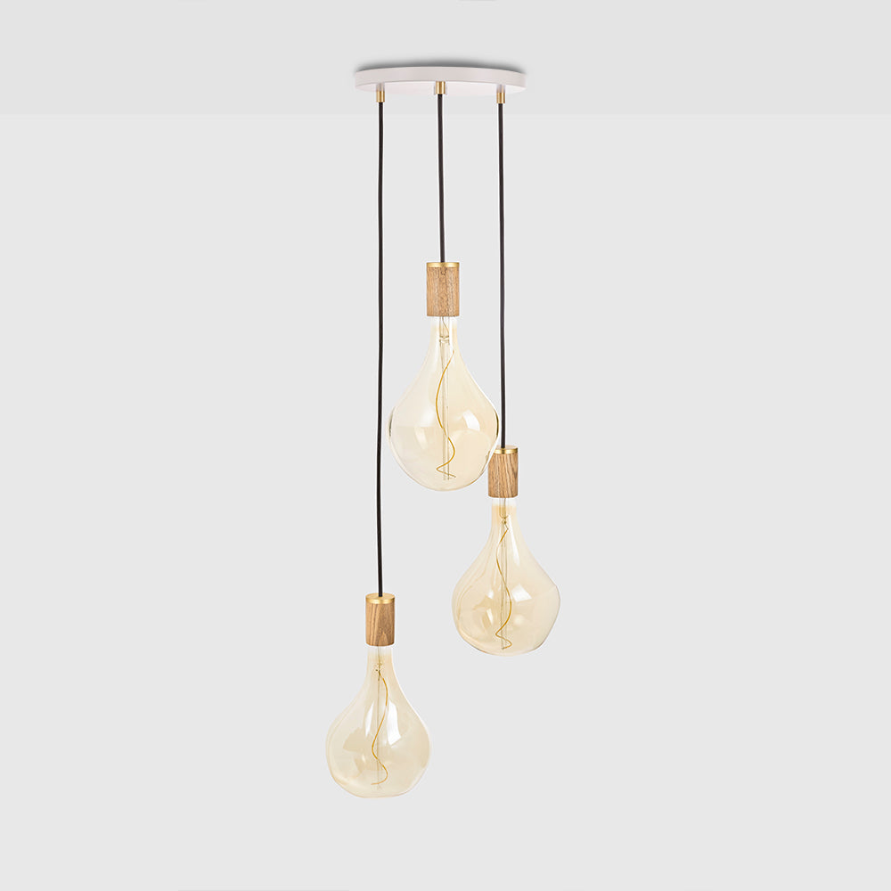 Suspension triple en chêne + Voronoi II - Rosace blanche