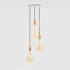 Suspension triple en chêne + Voronoi II - Rosace blanche