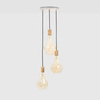 Suspension triple en chêne + Voronoi II - Rosace blanche