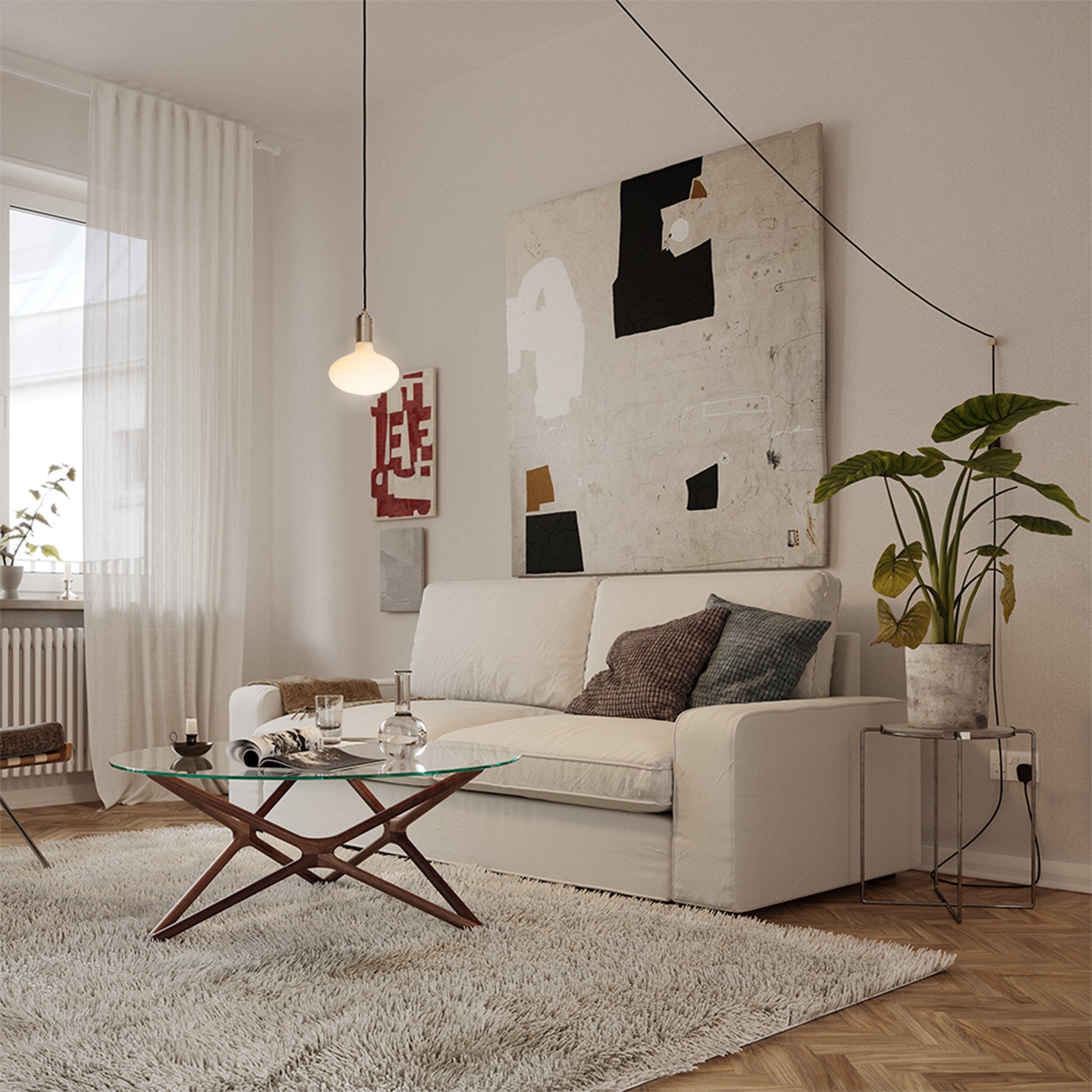 Suspension ovale à intensité variable (lumière douce à chaude) en laiton